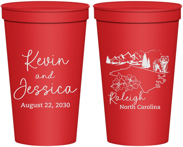 Personalized Wedding 22 oz Stadium Cups - North Carolina | 182