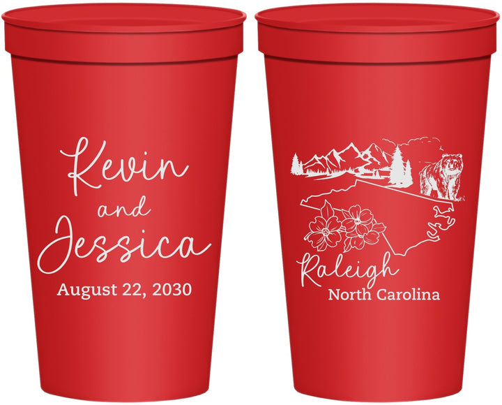 Personalized Wedding 22 oz Stadium Cups - North Carolina | 182