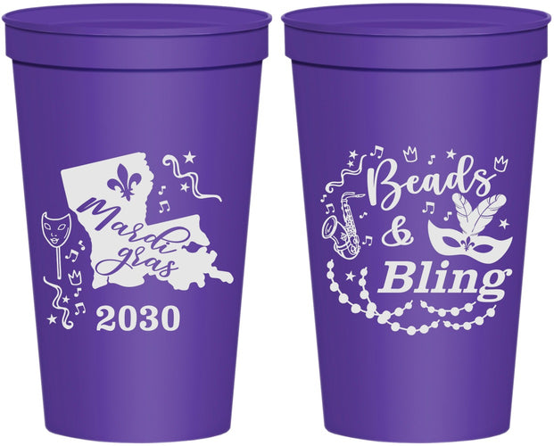 Personalized Mardi Gras 22 oz Stadium Cups - Beads And Bling | 190002