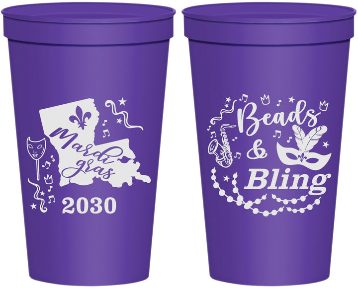 Personalized Mardi Gras 22 oz Stadium Cups - Beads And Bling | 190002