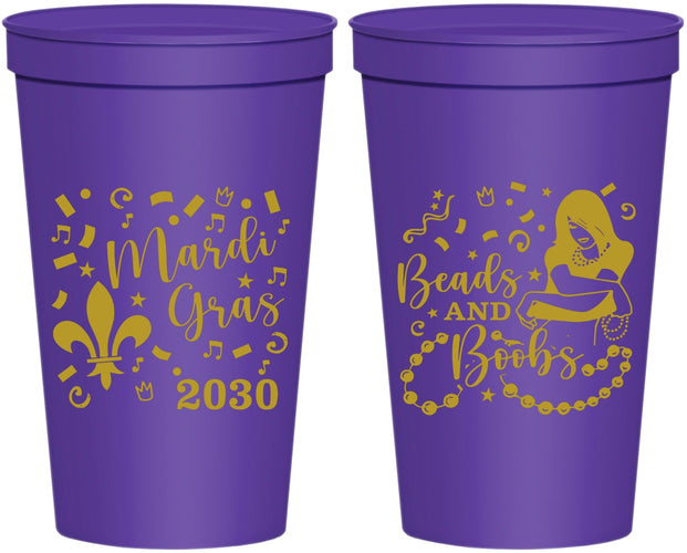 Personalized Mardi Gras 22 oz Stadium Cups - Beads And Boobs | 190005