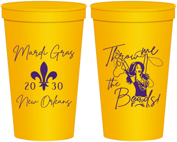 Personalized Mardi Gras 22 oz Stadium Cups - Throw Me The Beads | 190008