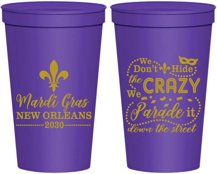 Personalized Mardi Gras 22 oz Stadium Cups - Fleur De Lis | 190013