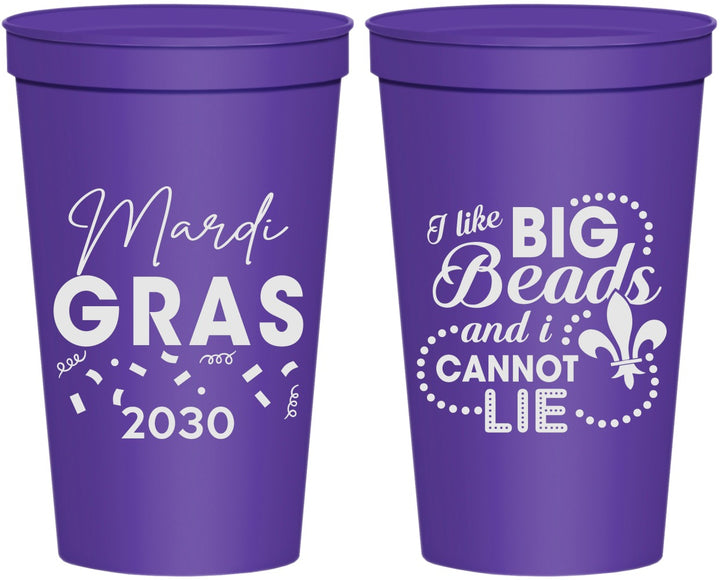 Personalized Mardi Gras 22 oz Stadium Cups - Big Bead Fleur De Lis | 190018