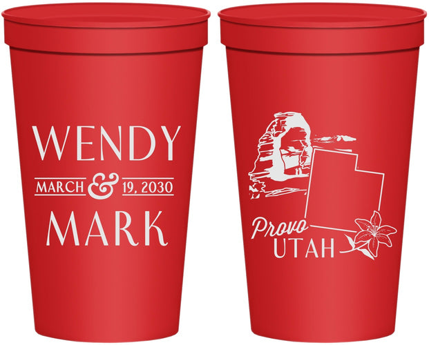 Personalized Wedding 22 oz Stadium Cups - Utah | 193