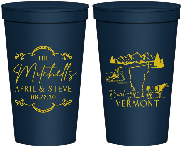 Personalized Wedding 22 oz Stadium Cups - Vermont | 194