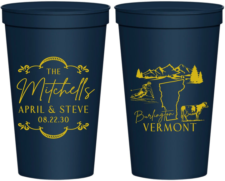 Personalized Wedding 22 oz Stadium Cups - Vermont | 194