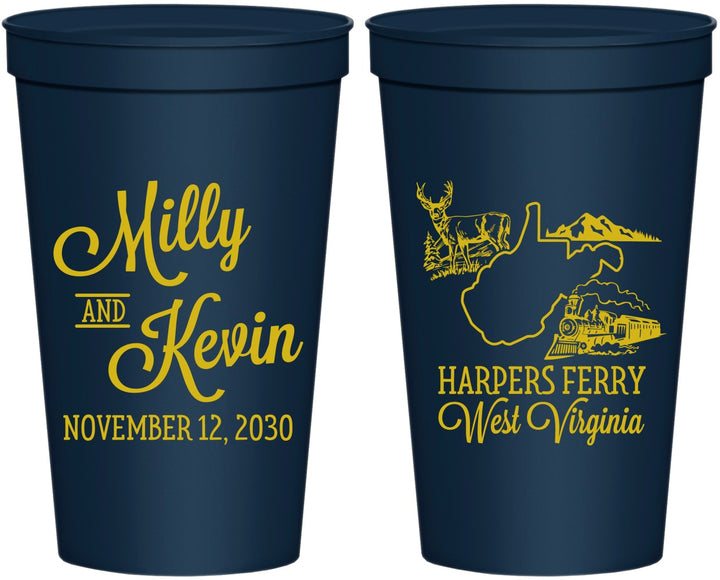 Personalized Wedding 22 oz Stadium Cups - West Virginia | 197