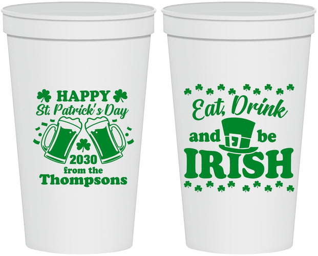 Personalized St Patricks Day 22 oz Stadium Cups - Eat Drink Be Irish | 200002