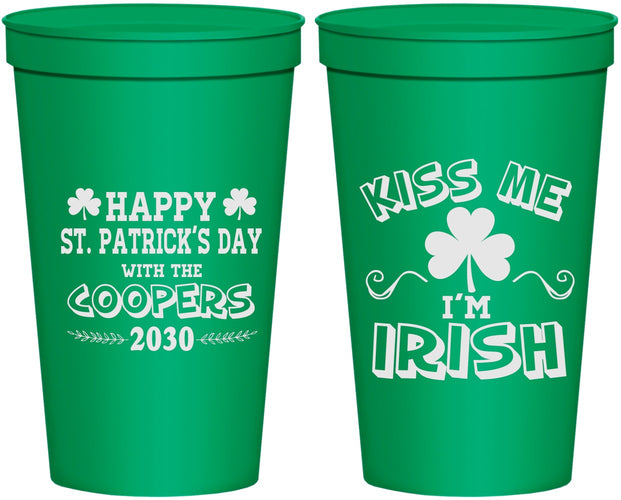 Personalized St Patricks Day 22 oz Stadium Cups - Kiss Me I Am Irish | 200004