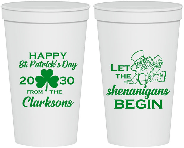 Personalized St Patricks Day 22 oz Stadium Cups - Shenanigans Leprechaun | 200011