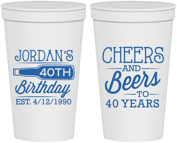 Personalized Birthday 22 oz Stadium Cups - Cheers Beers To 40 Years | 20002