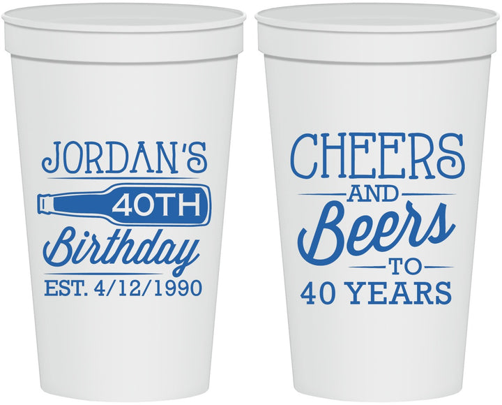Personalized Birthday 22 oz Stadium Cups - Cheers Beers To 40 Years | 20002