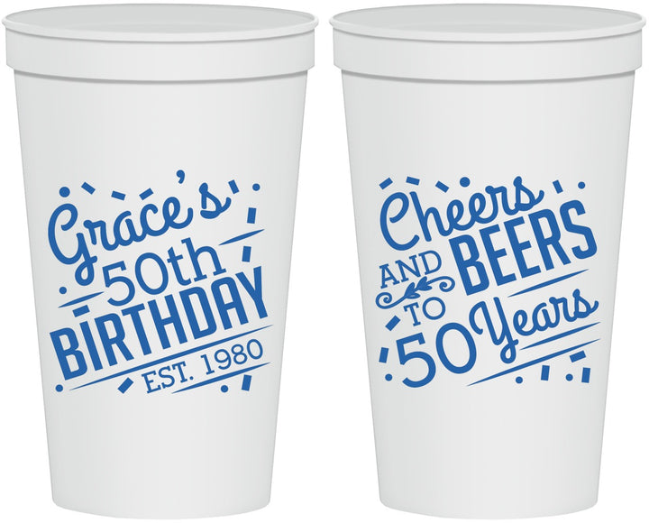Personalized Birthday 22 oz Stadium Cups - Cheers Beers To 50 Years | 20003