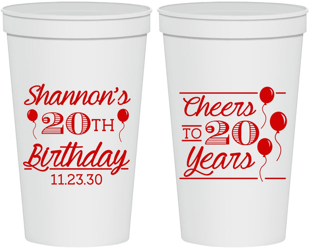 Personalized Birthday 22 oz Stadium Cups - Cheers To 20 Years | 20004
