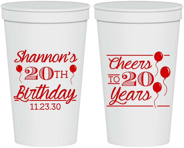 Personalized Birthday 22 oz Stadium Cups - Cheers To 20 Years | 20004