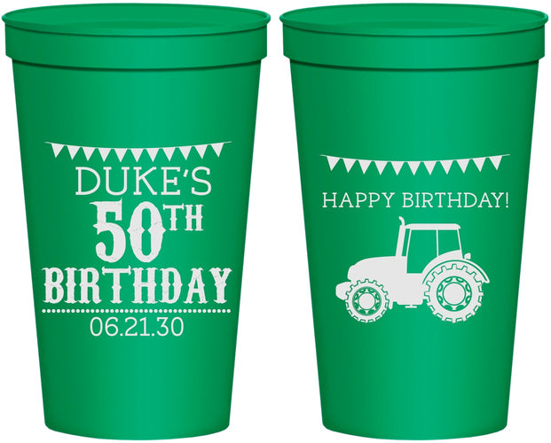 Personalized Birthday 22 oz Stadium Cups - 50th Tractor | 20005