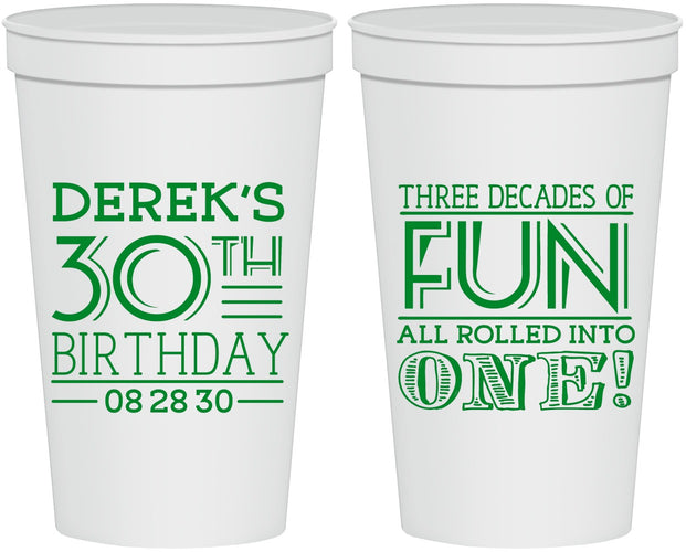 Personalized Birthday 22 oz Stadium Cups - 30th Three Decades Of Fun | 20020