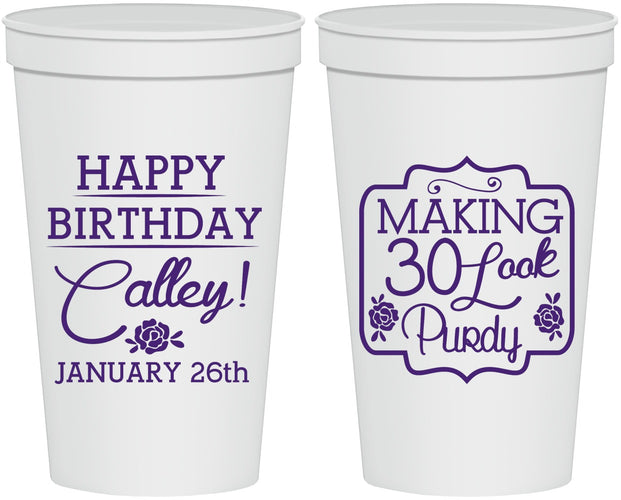 Personalized Birthday 22 oz Stadium Cups - 30 Look Purdy | 20022