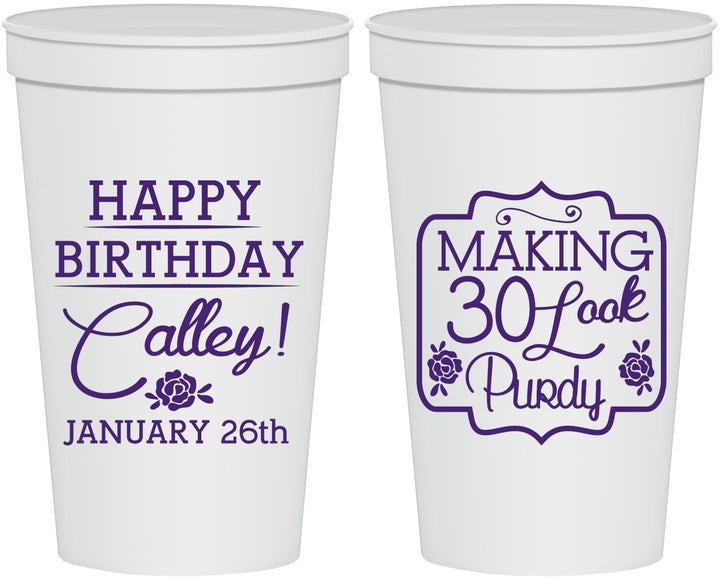 Personalized Birthday 22 oz Stadium Cups - 30 Look Purdy | 20022