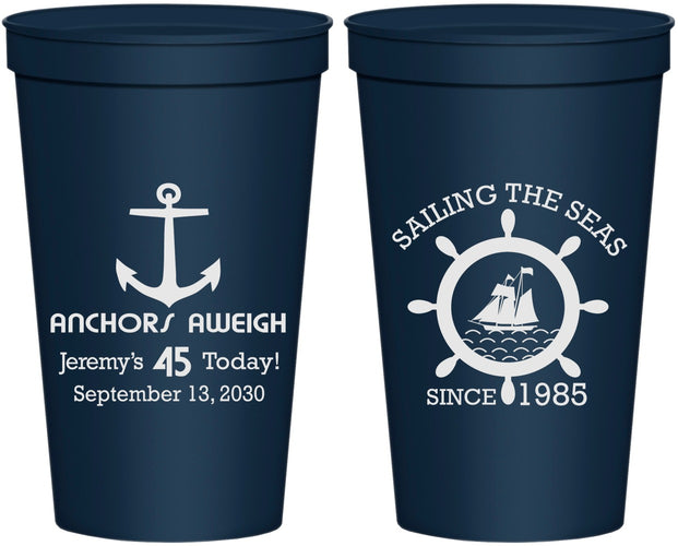 Personalized Birthday 22 oz Stadium Cups - 45th Nautical | 20023