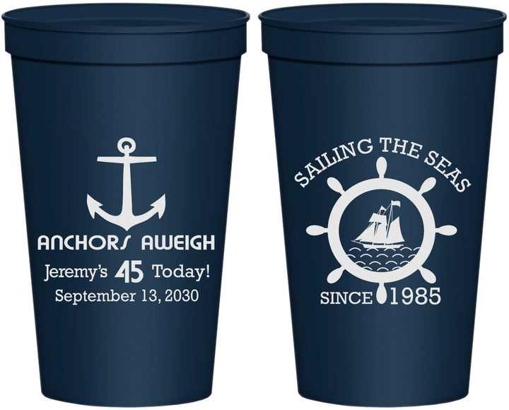 Personalized Birthday 22 oz Stadium Cups - 45th Nautical | 20023