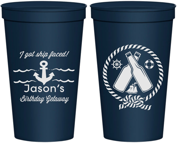 Personalized Birthday 22 oz Stadium Cups - Ship Faced Nautical | 20024
