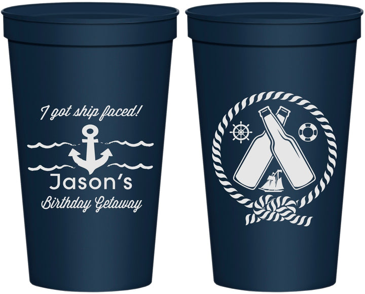 Personalized Birthday 22 oz Stadium Cups - Ship Faced Nautical | 20024