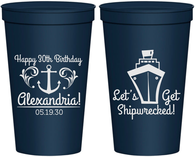 Personalized Birthday 22 oz Stadium Cups - 30th Shipwrecked | 20026