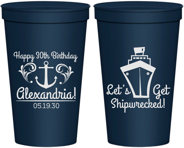 Personalized Birthday 22 oz Stadium Cups - 30th Shipwrecked | 20026