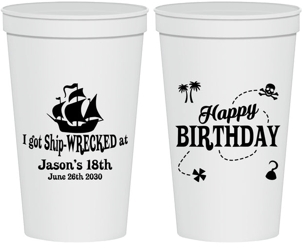 Personalized Birthday 22 oz Stadium Cups - 18th Shipwrecked | 20028