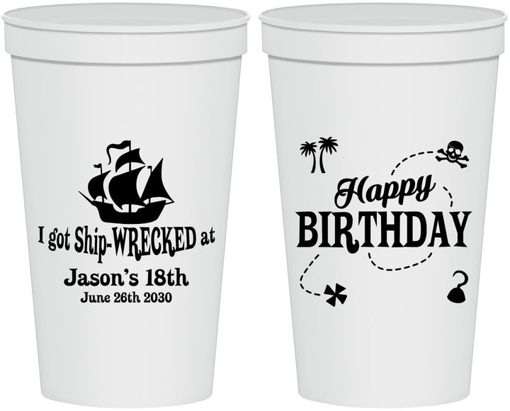 Personalized Birthday 22 oz Stadium Cups - 18th Shipwrecked | 20028