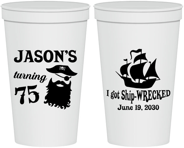 Personalized Birthday 22 oz Stadium Cups - 75th Shipwrecked | 20029