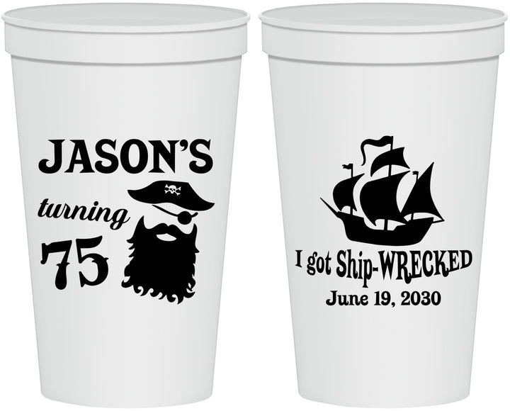 Personalized Birthday 22 oz Stadium Cups - 75th Shipwrecked | 20029