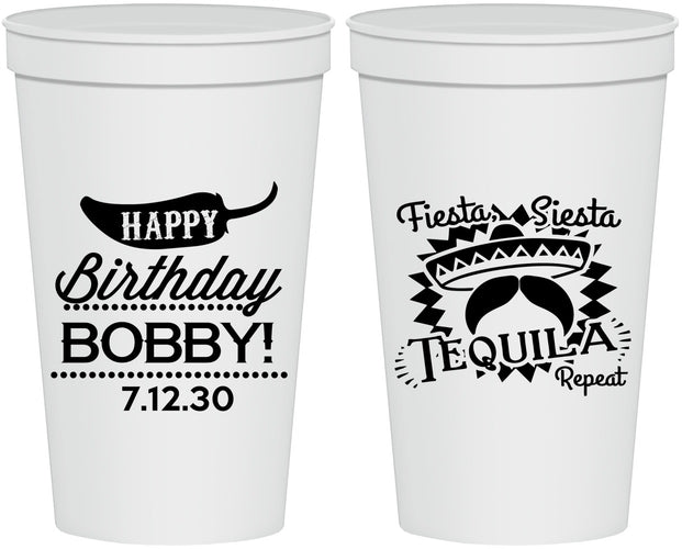 Personalized Birthday 22 oz Stadium Cups - Fiesta Siesta Tequila | 20032