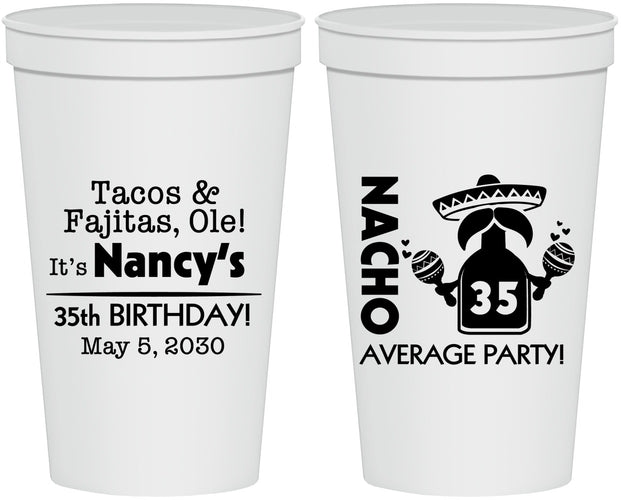 Personalized Birthday 22 oz Stadium Cups - 35th Nacho Average Party | 20036