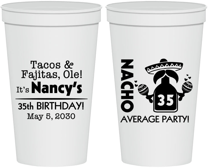 Personalized Birthday 22 oz Stadium Cups - 35th Nacho Average Party | 20036