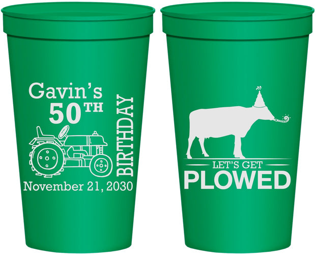 Personalized Birthday 22 oz Stadium Cups - 50th Lets Get Plowed | 20037