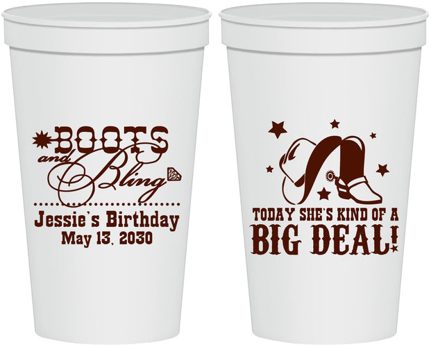 Personalized Birthday 22 oz Stadium Cups - Boots And Bling | 20038