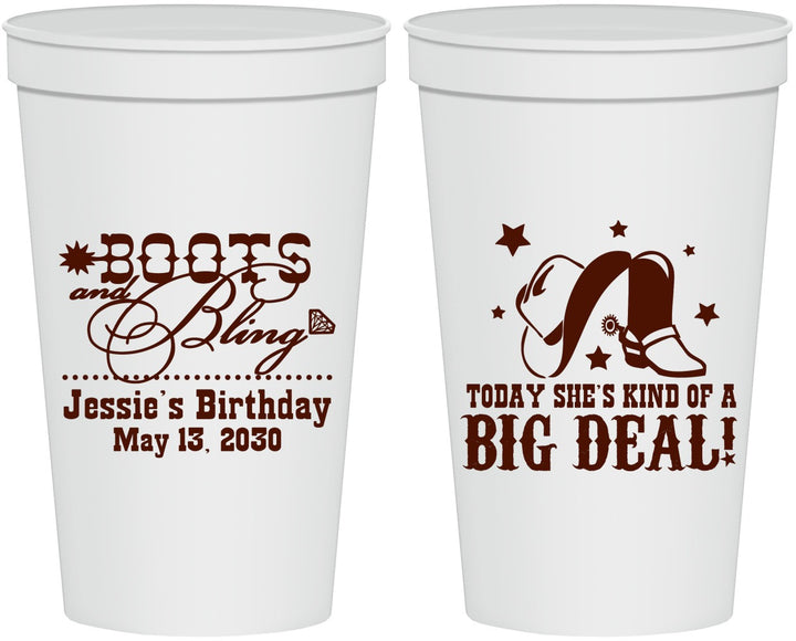Personalized Birthday 22 oz Stadium Cups - Boots And Bling | 20038