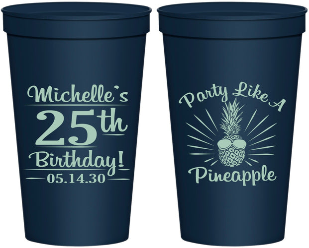 Personalized Birthday 22 oz Stadium Cups - 25th Pineapple | 20043
