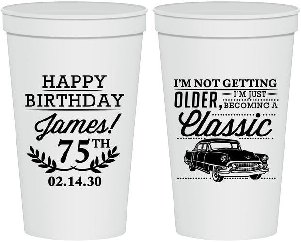 Personalized Birthday 22 oz Stadium Cups - 75th Classic Car | 20055