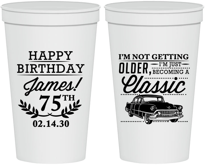 Personalized Birthday 22 oz Stadium Cups - 75th Classic Car | 20055