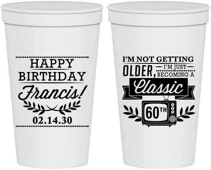 Personalized Birthday 22 oz Stadium Cups - 60th Classic Tv | 20057
