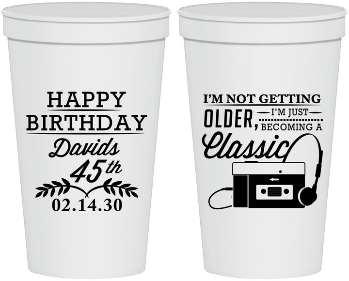 Personalized Birthday 22 oz Stadium Cups - 45th Cassette Tape | 20059