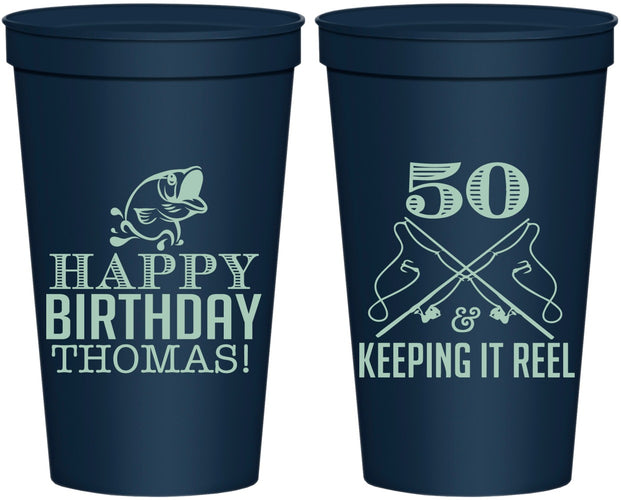 Personalized Birthday 22 oz Stadium Cups - 50th Keeping It Reel | 20066