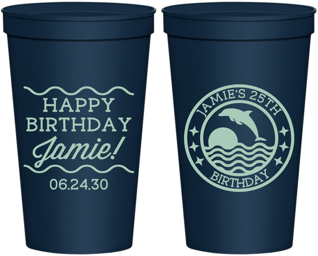 Personalized Birthday 22 oz Stadium Cups - 25th Dolphins | 20077