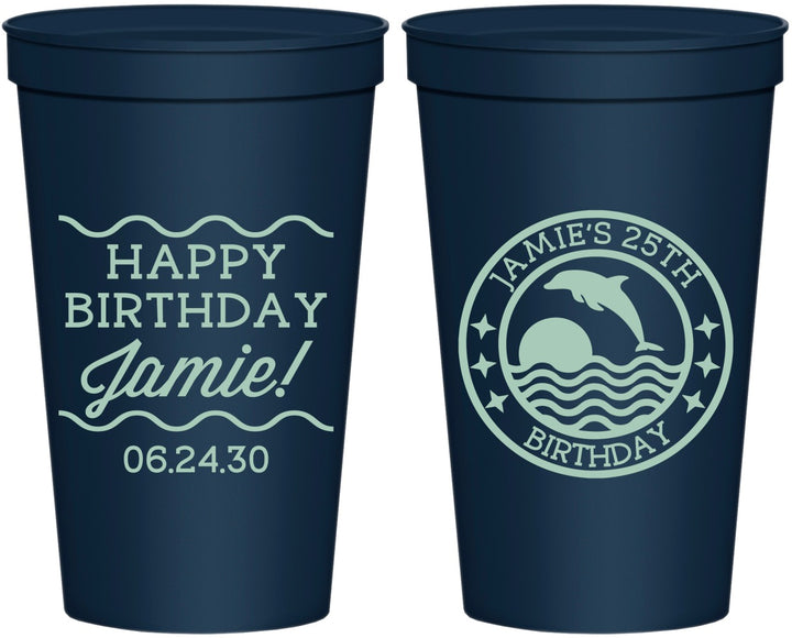 Personalized Birthday 22 oz Stadium Cups - 25th Dolphins | 20077