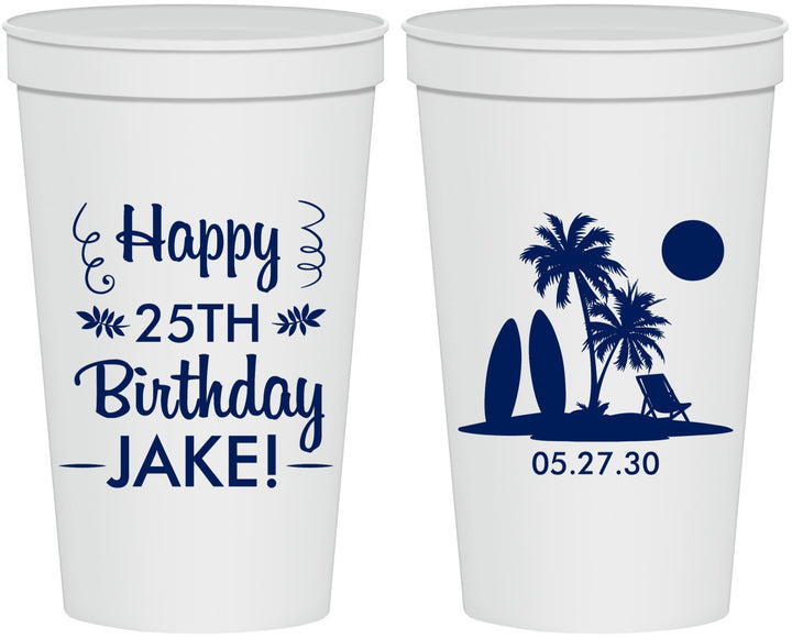 Personalized Birthday 22 oz Stadium Cups - 25th Beach | 20079