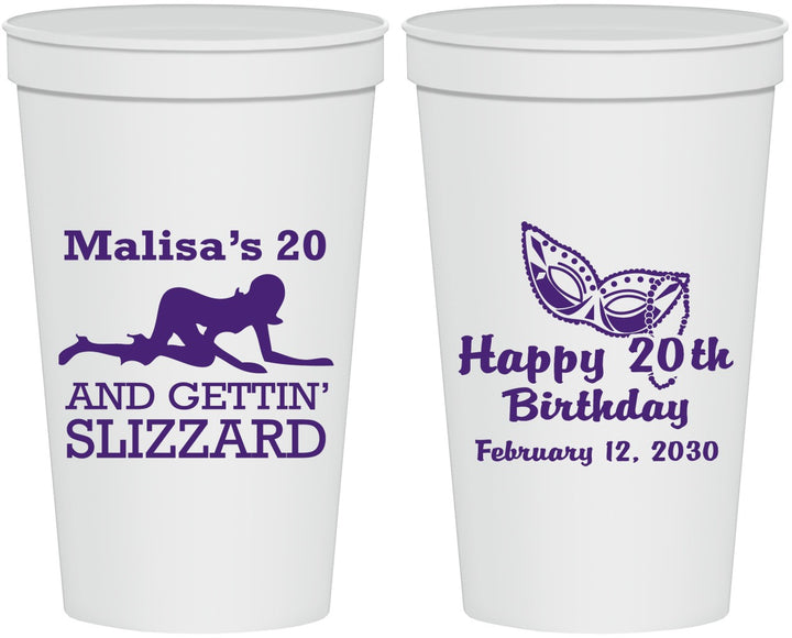 Personalized Birthday 22 oz Stadium Cups - 20th Mardi Gras | 20084